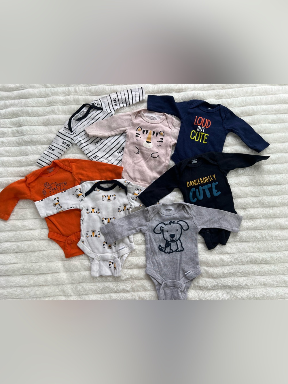Newborn Baby Long Sleeve Onesie Bundle 7-Pack | Safari Tiger Puppy Neutral Lot